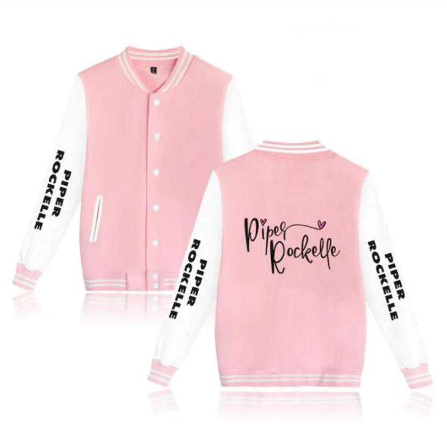 

Piper Rockelle Merch Baseball Uniform Fleece Jacket Women Men Streetwear Hip Hop Long Sleeve Pink Hoodie Sweatshirts Streetwear