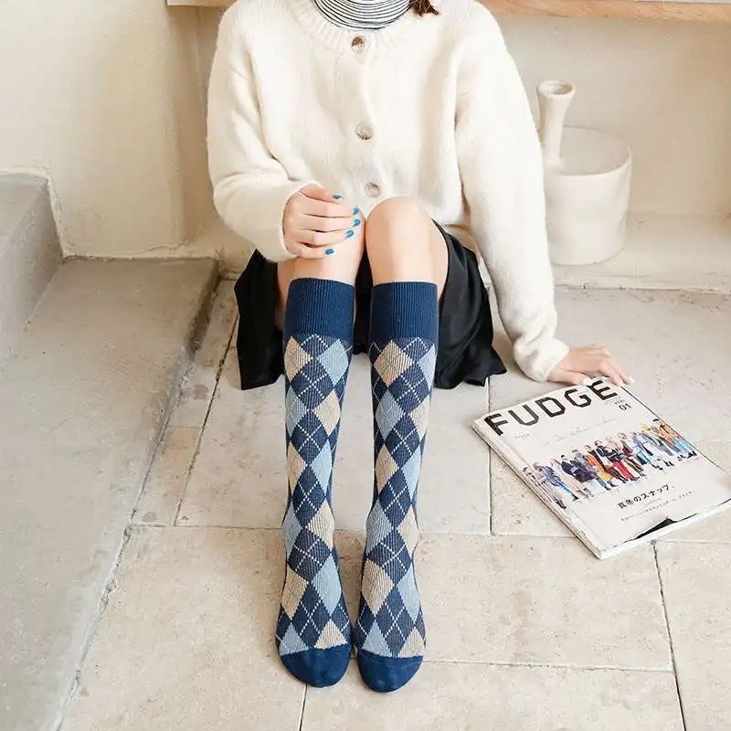 Women Stockings Slim Cozy Knitted Plaid Argyle Classic Leopard European Style Students High Elasticity All-match Chic Cute 