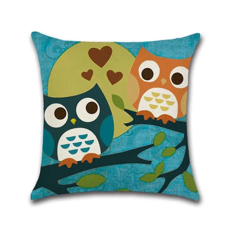 Cute Cartoon Owl Pattern Cushion Cover Owl Cotton Linen Decorative Pillowcase Pillow Case For Sofa Car Home Accessories almohada
