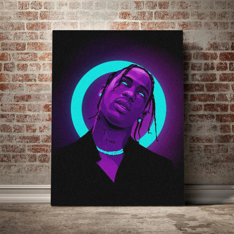 Pop Smoke Neon Travis Scott Tupac Shakur Lil Peep Posters Wall Art Pictures Canvas Paintings Decoration Living Room Home Decor