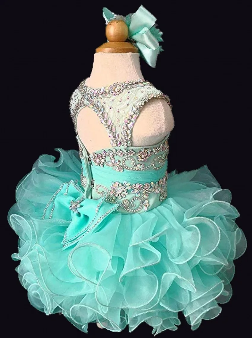 Vestidos de fiesta de cumpleaños para niñas pequeñas, bonitos vestidos de cuello transparente con volantes y diamantes de imitación, color azul claro, Aqua Cupcake