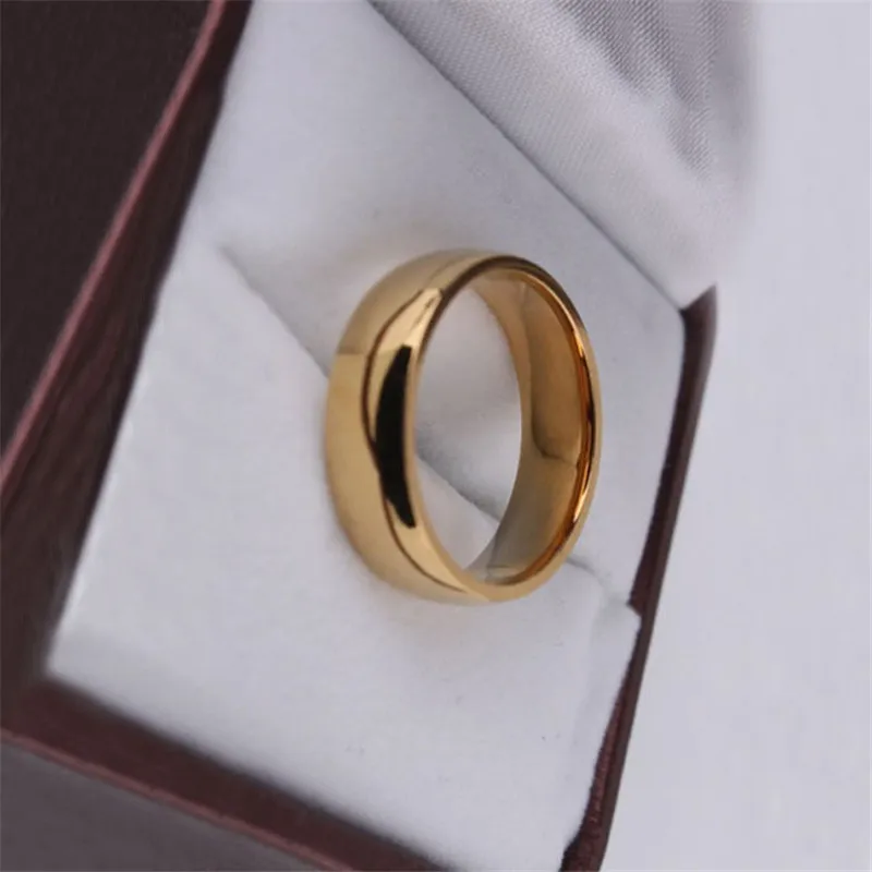 Hot Sale High Polish  Gold Plate Titanium Steel Women Man Wedding Ring Top Quality Gloss Lovers Wedding Jewelry