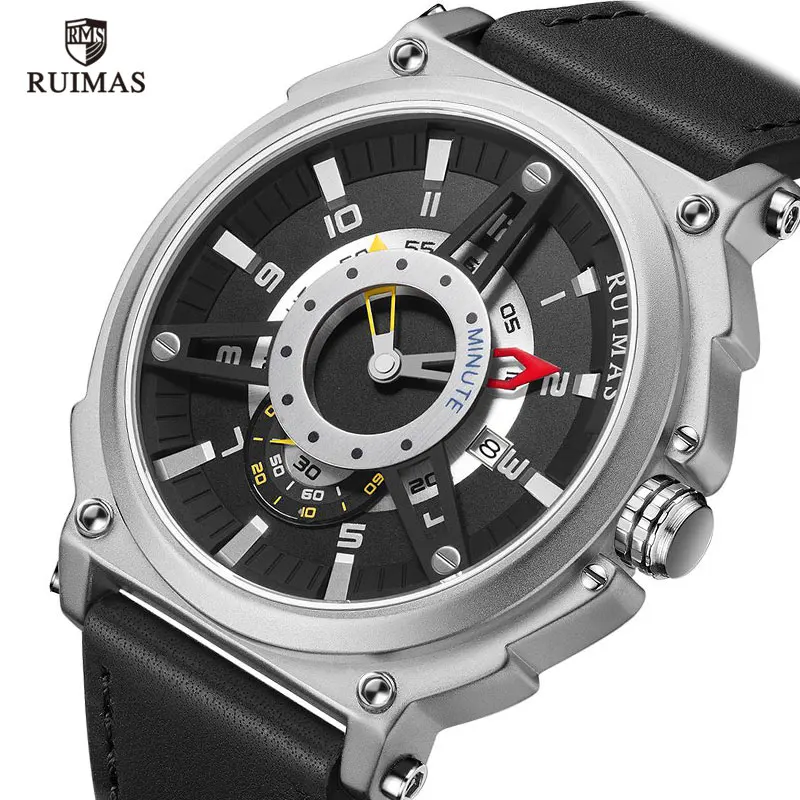 

Ruimas Original 2020 Watches Men New Luxury Quartz Watch Man Military Sport Wristwatch Black Leather Clock Relogio Masculino 565