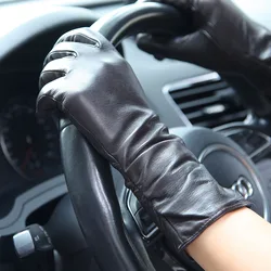 Real Leather Gloves Female Autumn Winter Thermal Woolen Knitted Lined Fashion Black Driving Women Sheepskin Gloves L010NZ