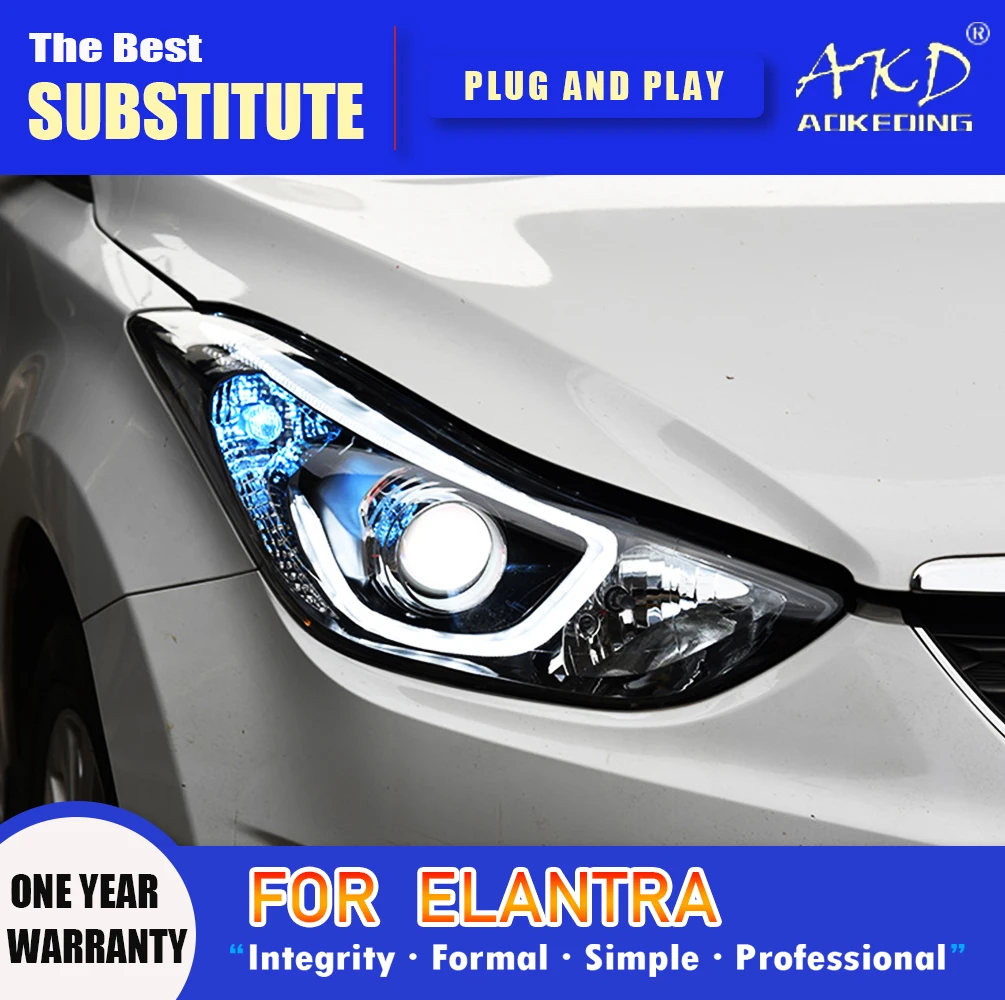 AKD Head Lamp for Hyundai Elantra LED Headlight 2011-2016 Headlights Elantra DRL Turn Signal High Beam Angel Eye Projector Lens