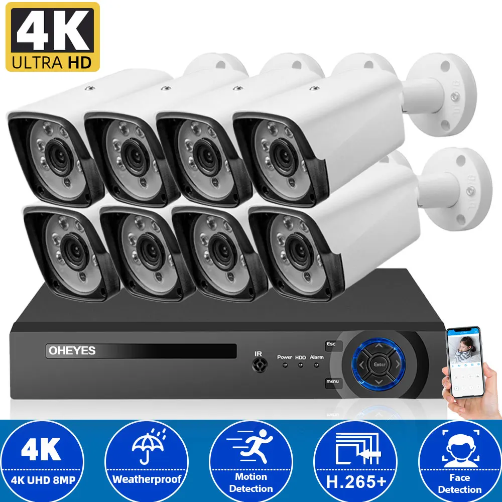 

4K AHD Video Surveillance Camera Kit Face Detection 8MP 8CH DVR Camera Security System Outdoor XMEYE CCTV Security System Set