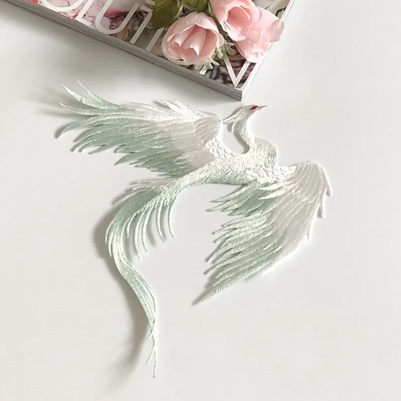 1Ps New Phoenix Embroidered Patches Iron on Stick Birds Patch Clothes Applique Embroidery DIY Crafts  Accessory Green Pink Grey