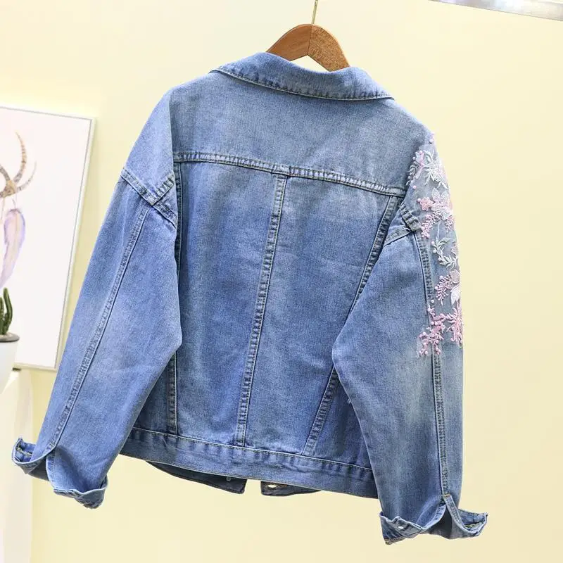 2024 Autumn Women Denim Jacket Embroidery Three-dimensional Floral Jeans Jacket Beading Pearl Ripped Hole Bomber Outerwear P778