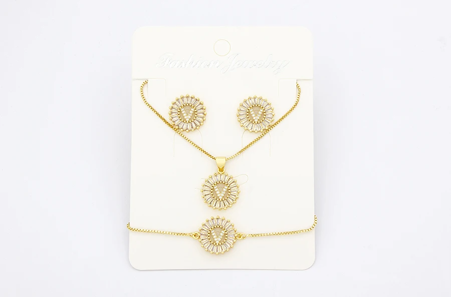 Nidin Heißer 26 Buchstaben Schmuck Sets Halskette + Ohrringe + Armband Für Frauen Initial Alphabet Charme Kupfer Zirkon Party hochzeit Geschenk – Detail 11