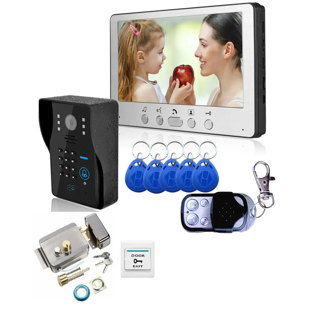 

Touch Key 7" Lcd RFID Password Video Door Phone Intercom System Kit+Electric lock+ Wireless Remote Control unlock