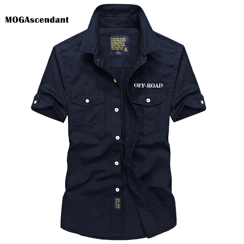 Summer Short Sleeve Cargo Shirt Men\'s Military Denim Shirts Casual Slim Fit Chemise homme Cotton Shirt Camisa masculina S-4XL