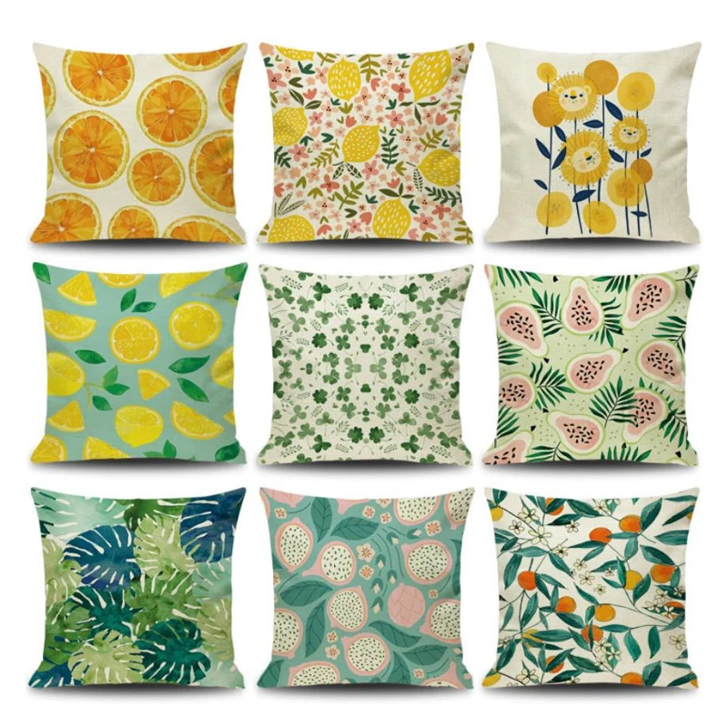 Plant Leaves Flowers Pillow Geometric Cushion Decorative Throw Pillow for Sofa Seat Chair Car Colorful Plants Outdoor Cushions