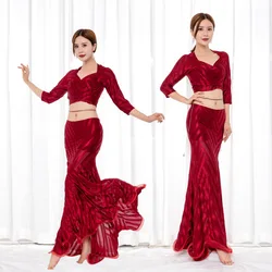 Women Belly Dance Costume 2-piece Set Practice Wear Oriental Belly Dance Sexy Training Suit For Girls Dancewear Fishtail Skirt