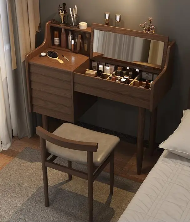 

Dressing table solid wood makeup table modern simple bedroom small family clamshell storage cabinet integrated makeup cabinet