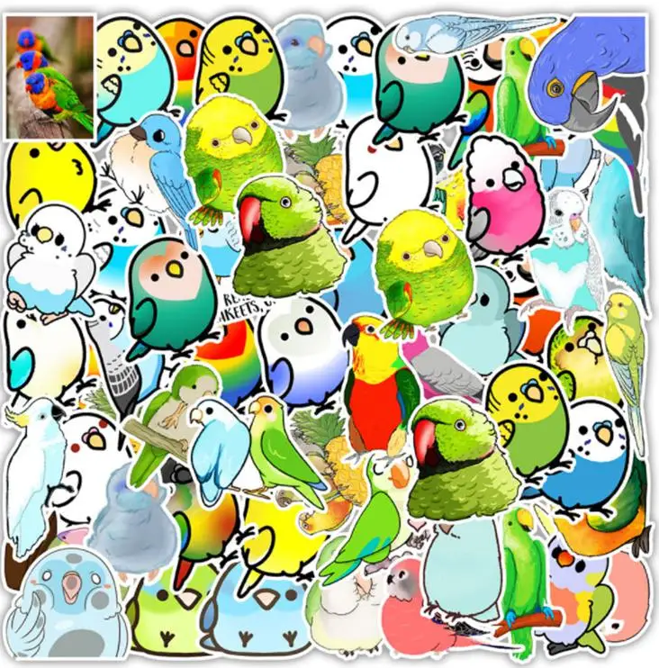 

10/30/50pcs Colorful Bird Graffiti Family Pet Waterproof Skateboard Travel Suitcase Phone Laptop Luggage Stickers Cute Kids