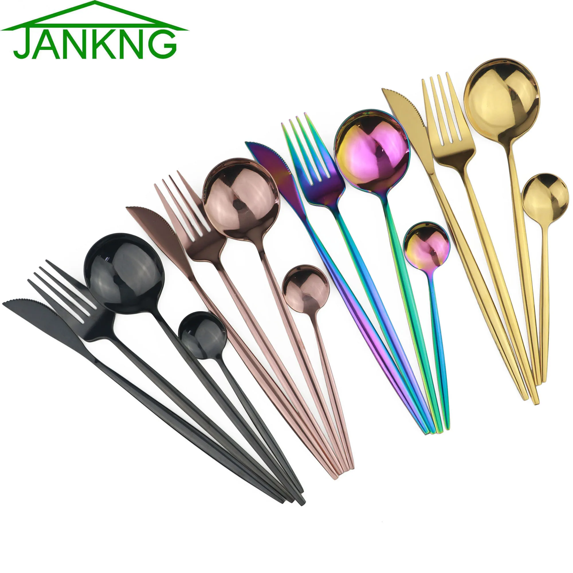 24pcs Gold Dinnerware Set Knife Fork Spoon Dinner Set Stainless Steel Tableware Set Gift Box Dishwasher Safe Cutlery Flatware