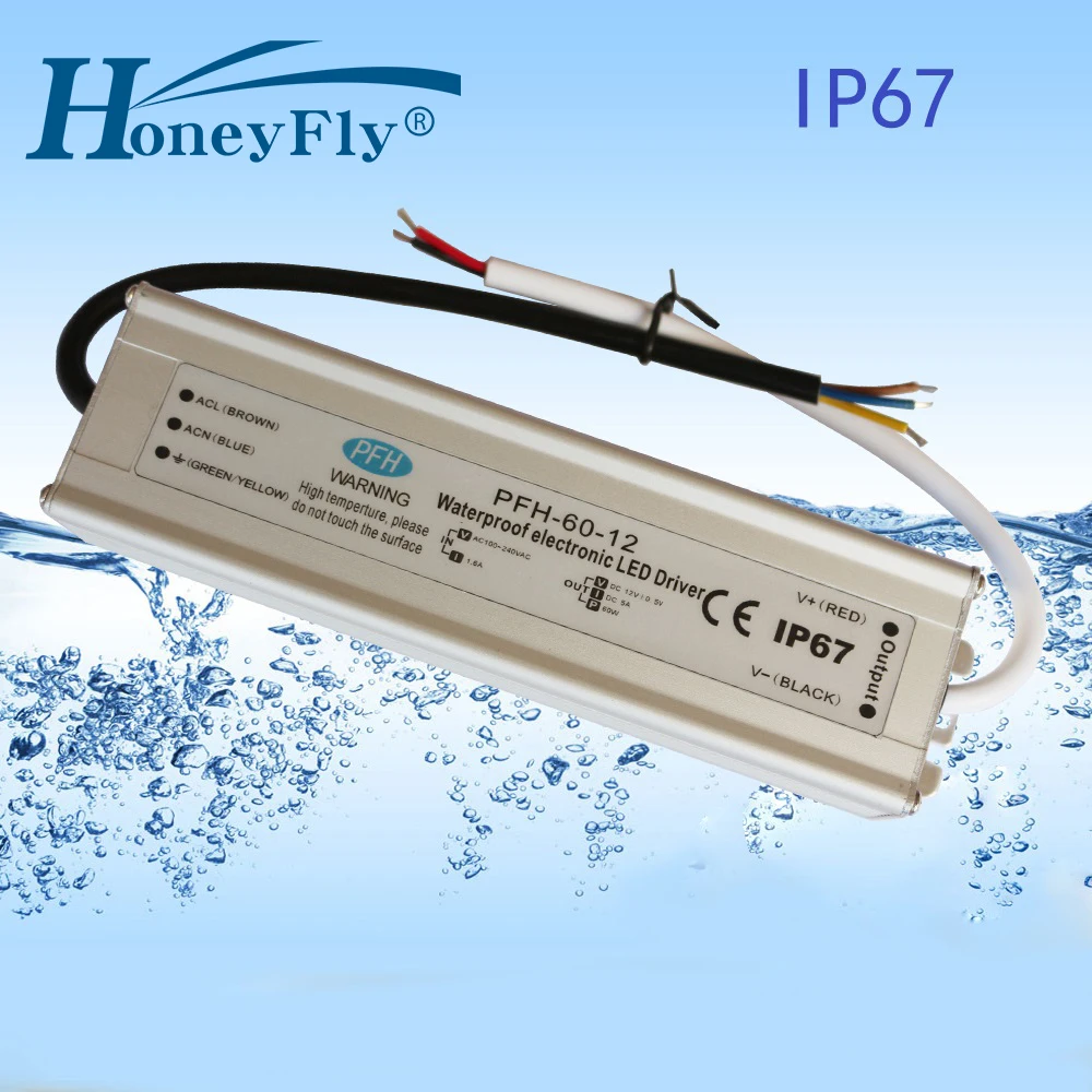 HoneyFly Patented IP67 Waterproof LED Driver 60W LED Power Supply Constant Voltage 12V24V36V48V Lighting Transformer 80-265V