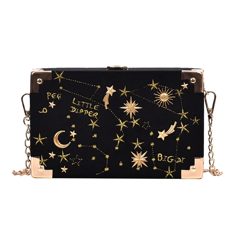 Metal rozet kutusu şekli çanta çanta kadın siyah zincir parti el çantası Kawaii omuzdan askili çanta Crossbody askılı çanta
