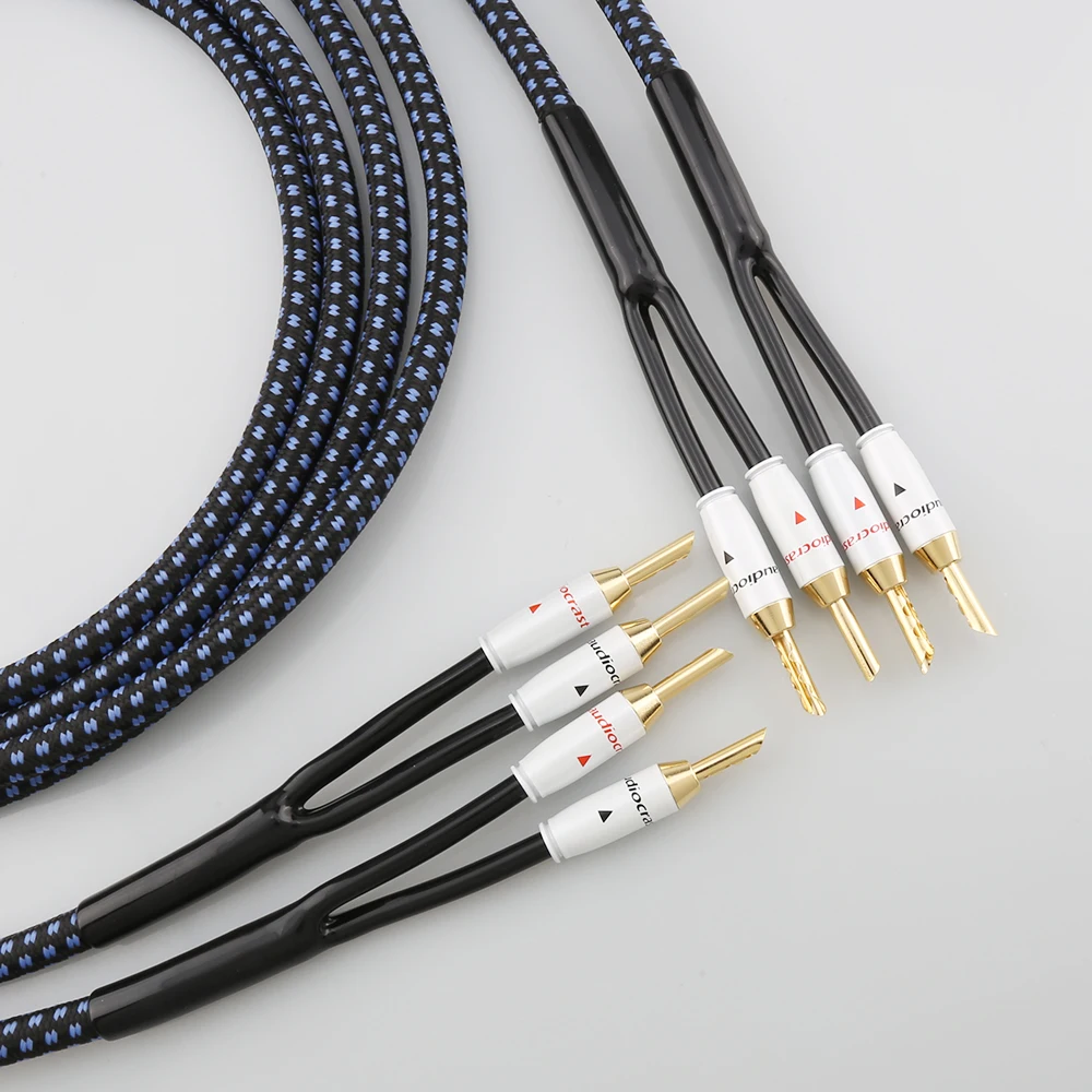 One Pair Audiocrast SP14 HIFI Silver plated Speaker Cable Hi-end OCC Speaker Wire For Hi-fi Systems Y Plug Banana plug