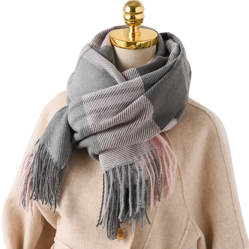 Women Sacrf Imitation Cashmere Autumn Winter Scarves Designer Casual Warm Scarves Shawls Ladies Colour Chequered Tassel Femme