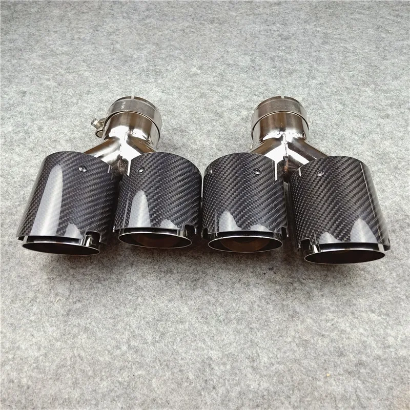 

2 Piece Glossy Stainless Steel For Akrapovic Exhaust Pipe Muffler Tip Car Universal Y Model Double Tailpipe Nozzles