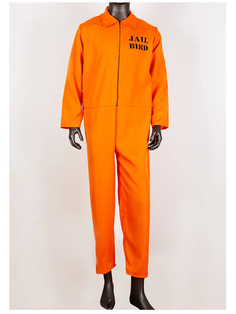 Mens Prisoner Convict Costume Halloween Fancy Dress Chirstmas Orange  Criminal Jailbird Inmate Shirt Carnival Overall Jumpsuit