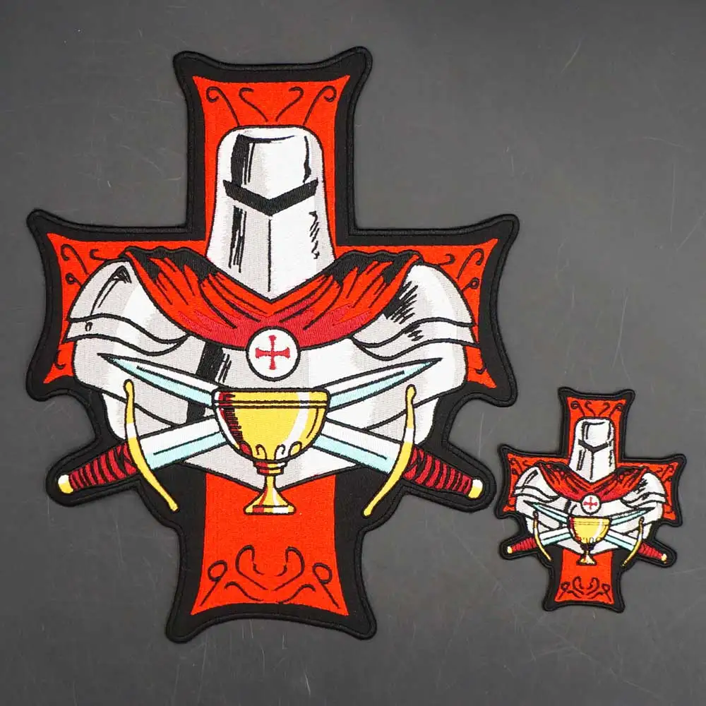 Crusader Knights Templar Embroidery Motorcycle Biker Patch Sticker Badge For Clothing Hat Bags Iron on Backing