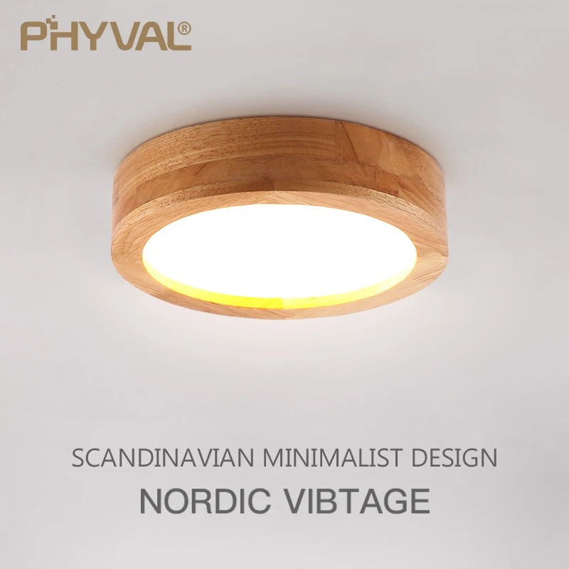 PHYVAL Nordic Natural wood Lamp modern Ceiling Lightsentrance hallway Light Round Wooden Surface Mounted balcony LED BedroomLamp