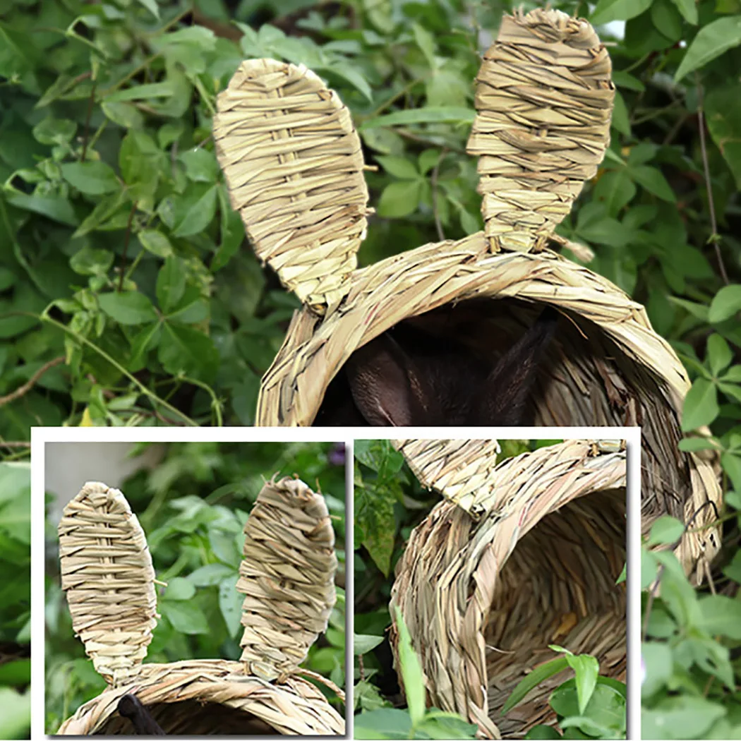 Straw Hamster Cage Hut House Pet Grass Nest Rabbit Grass Bed Cage for Hamster Hedgehog Mouse Rat Guinea Pig