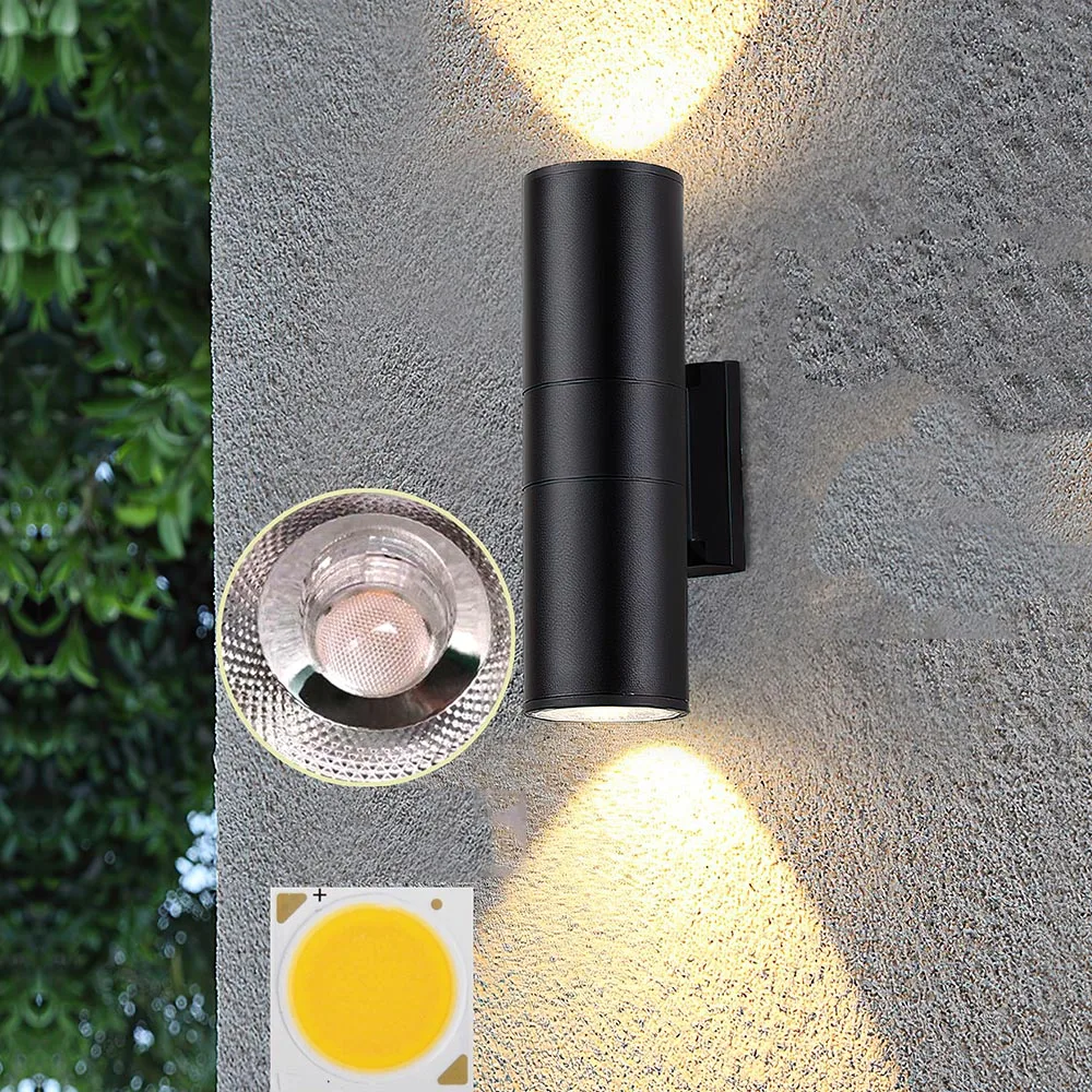 Up Down Modern Outdoor Led Wall Light in 2 Lights Porch Light 30w High Brightness Wall Lamp with Black Aluminum Finish Ac85-260v