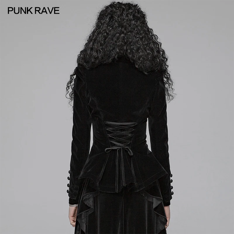 Punk Rave Gothic Weft Velvet Short Coat WY1045,Gothic Lace Decoration Black Jacket