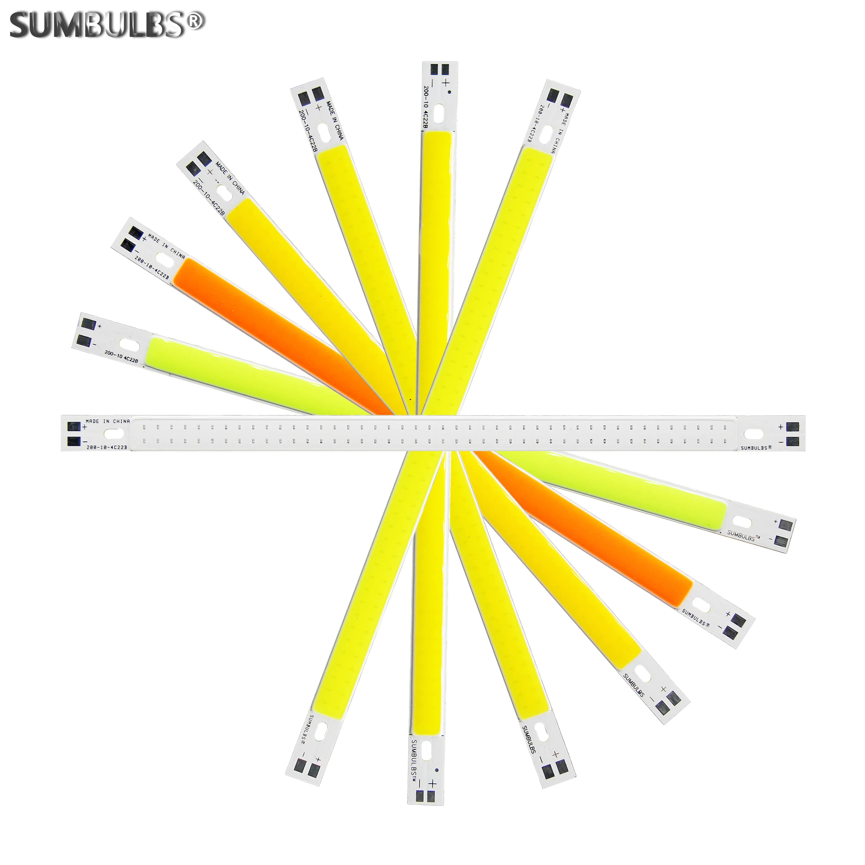 SUMBULBS 200*10mm DC 12V LED COB Bar Light Strip Source 10cm 10W Lamp Blue Green Red Warm Cool White Yellow LED 200mm COB Bulb