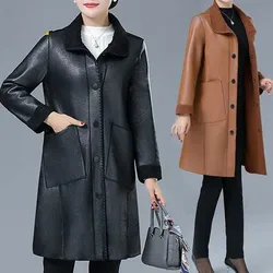 Leather Jackets Women 2026 Autumn Winter New Style PU Leather Coat Mid-Length Outcoat Single-Breasted Overwear Female