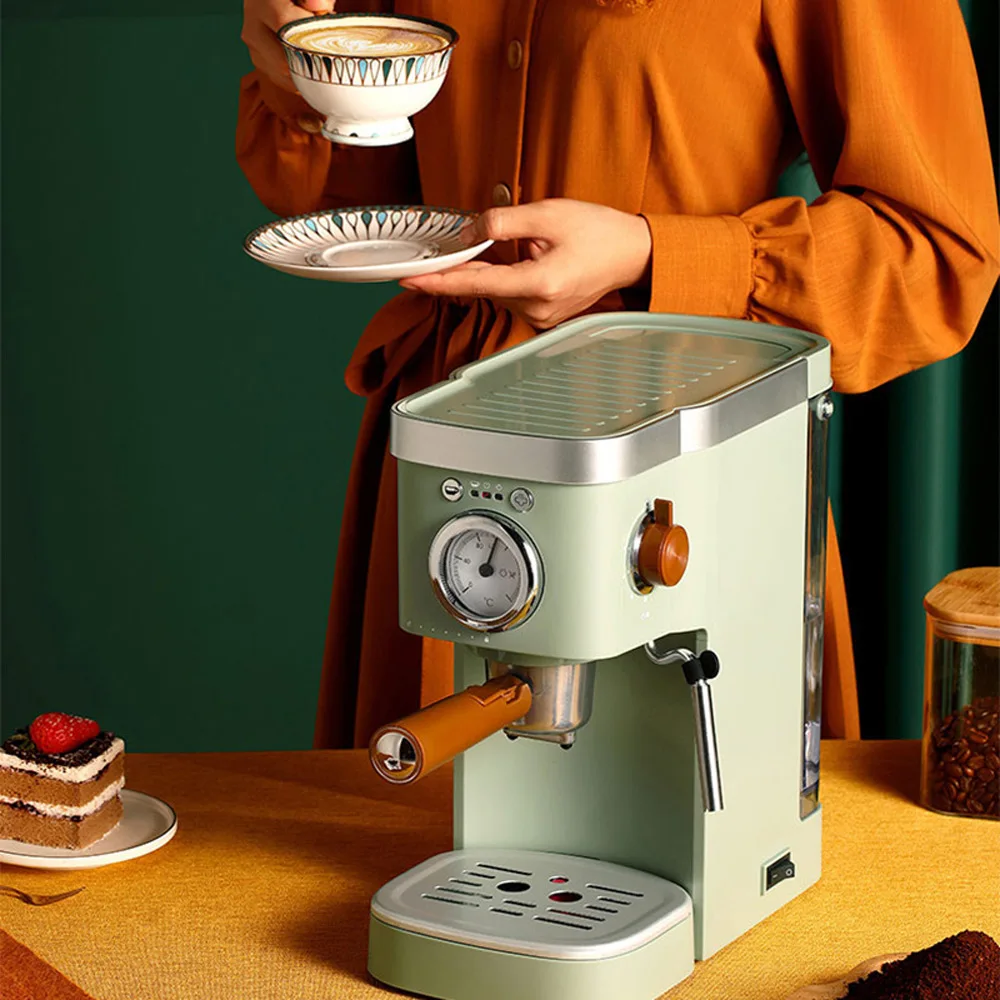 Retro green coffee machine household capsule small full semi-automatic Italian commercial steam milk froth