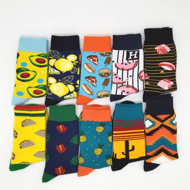 10 Pairs/Pack Men Woman Fun Colorful Socks Fruit Food Painting Harajuku Design Hip Hop Funky Happy Casual Cotton Socks