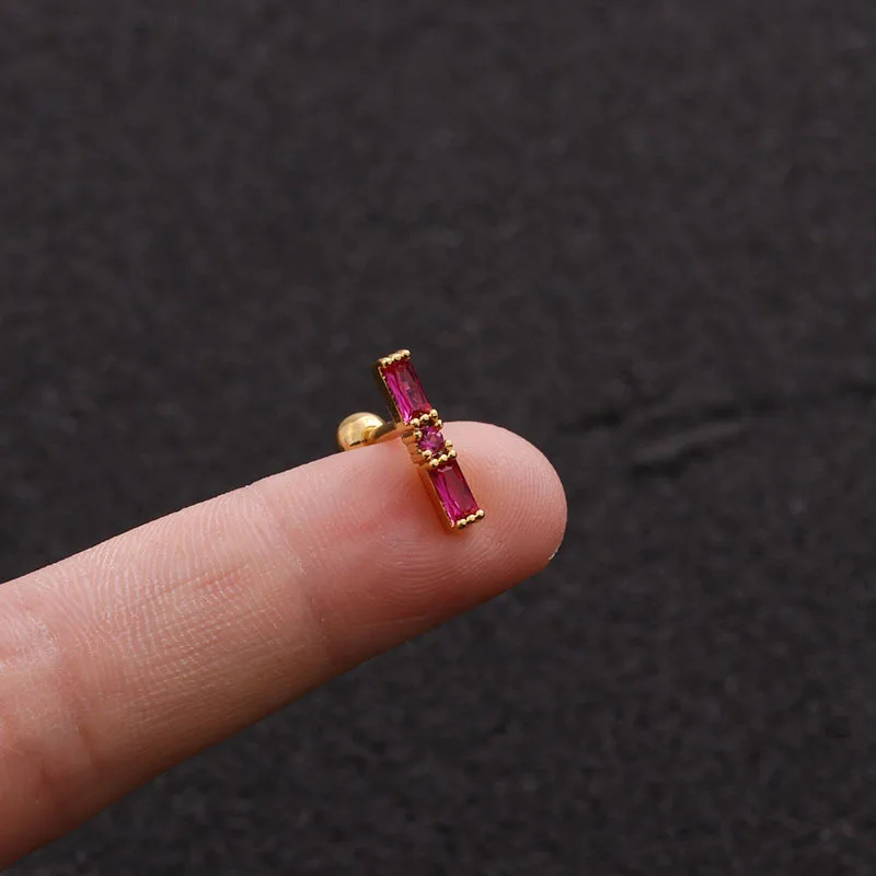 1 قطعة بسيطة صغيرة الزركون هندسية بار قرط الاذن المرصع لطيف مزدوج الوجهين المسمار الكرة الأذن الغضروف ثقب الكفة مجوهرات