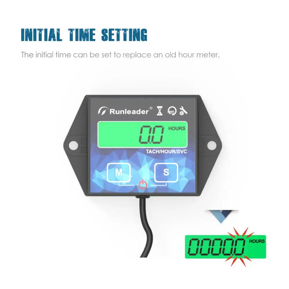 Small Digital Engine Tachometer Backlight Inductive Hour Meter Gauge Track Oil Change for Boat Lawn Mower Motorcycle Outboard La