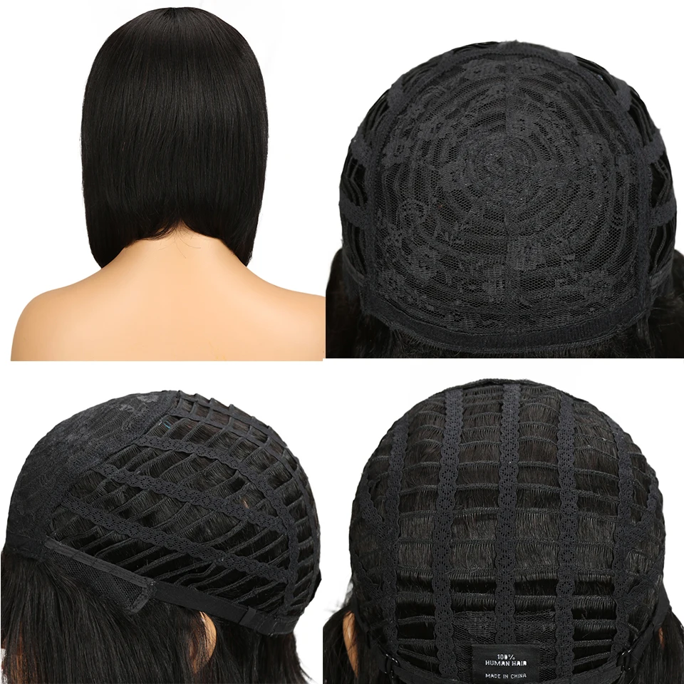 Styleicon-Perruque brésilienne droite avec frange pour femmes noires, cheveux humains Remy, coupe Pixie, fabriquée à la machine