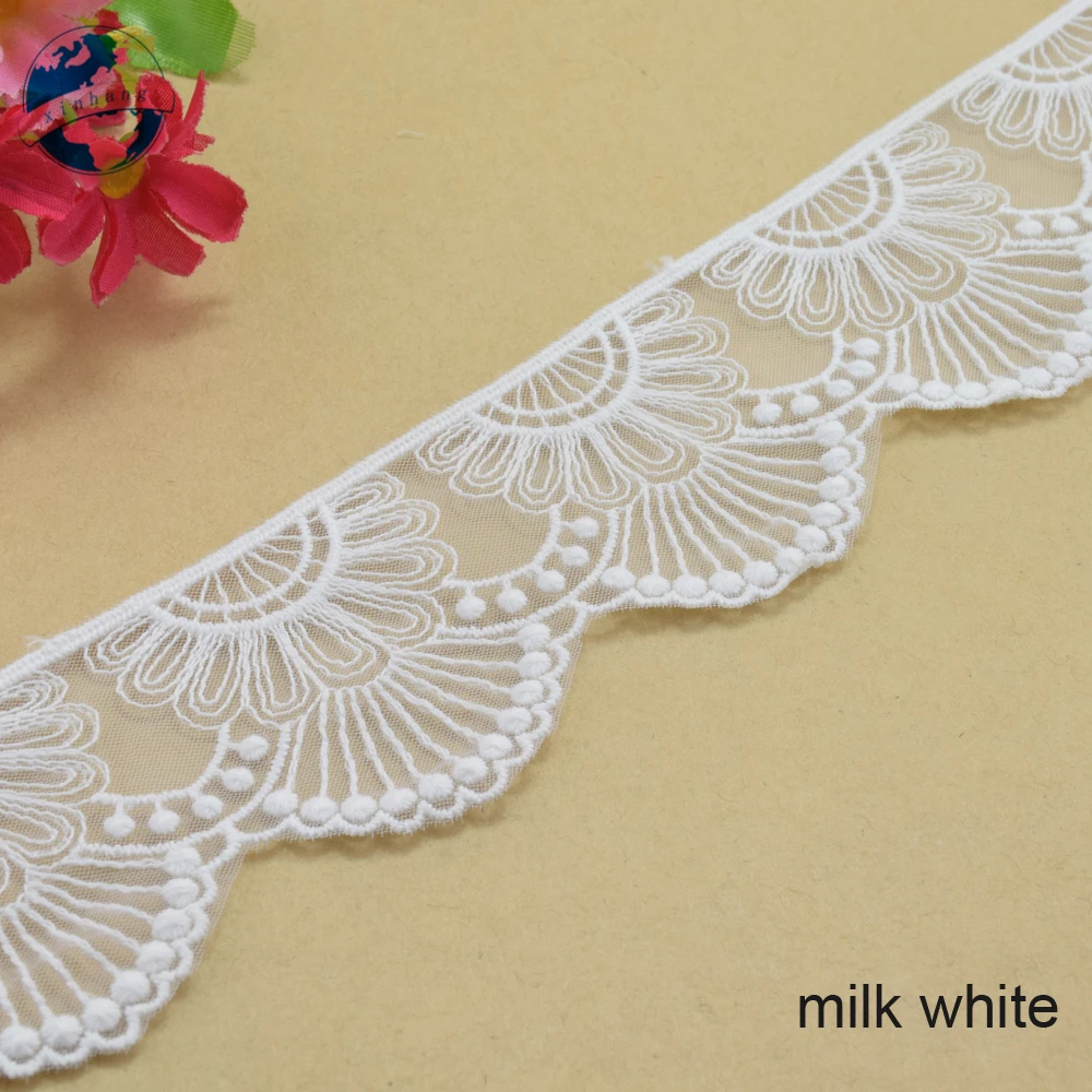 Wave White Cotton Embroidery French Lace Ribbon Fabric Guipure Diy Trims Warp Knitting Sewing Curtain Accessories 5cm Wide #4117