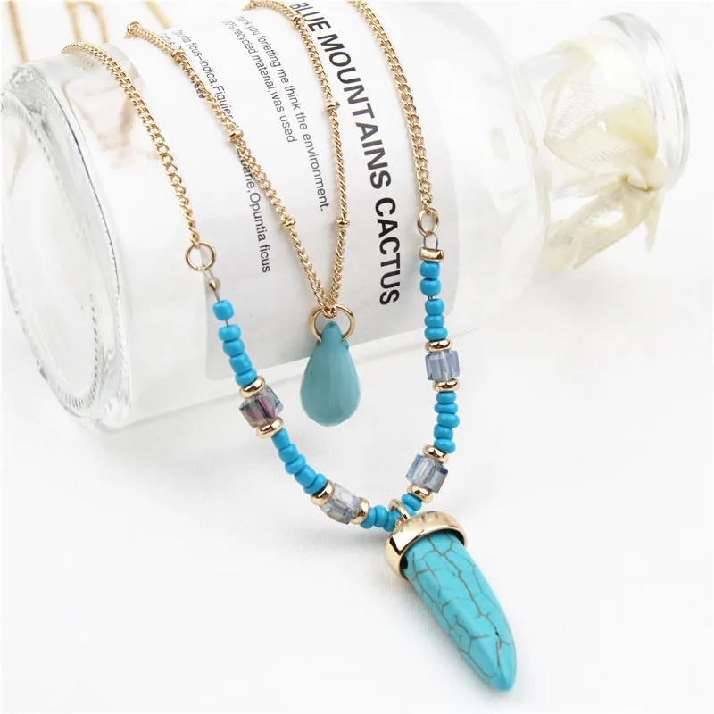 New Double-Layer Necklace, Square Glass, Small Pepper, Stone, Temperament, Fashionable Women's Accessories