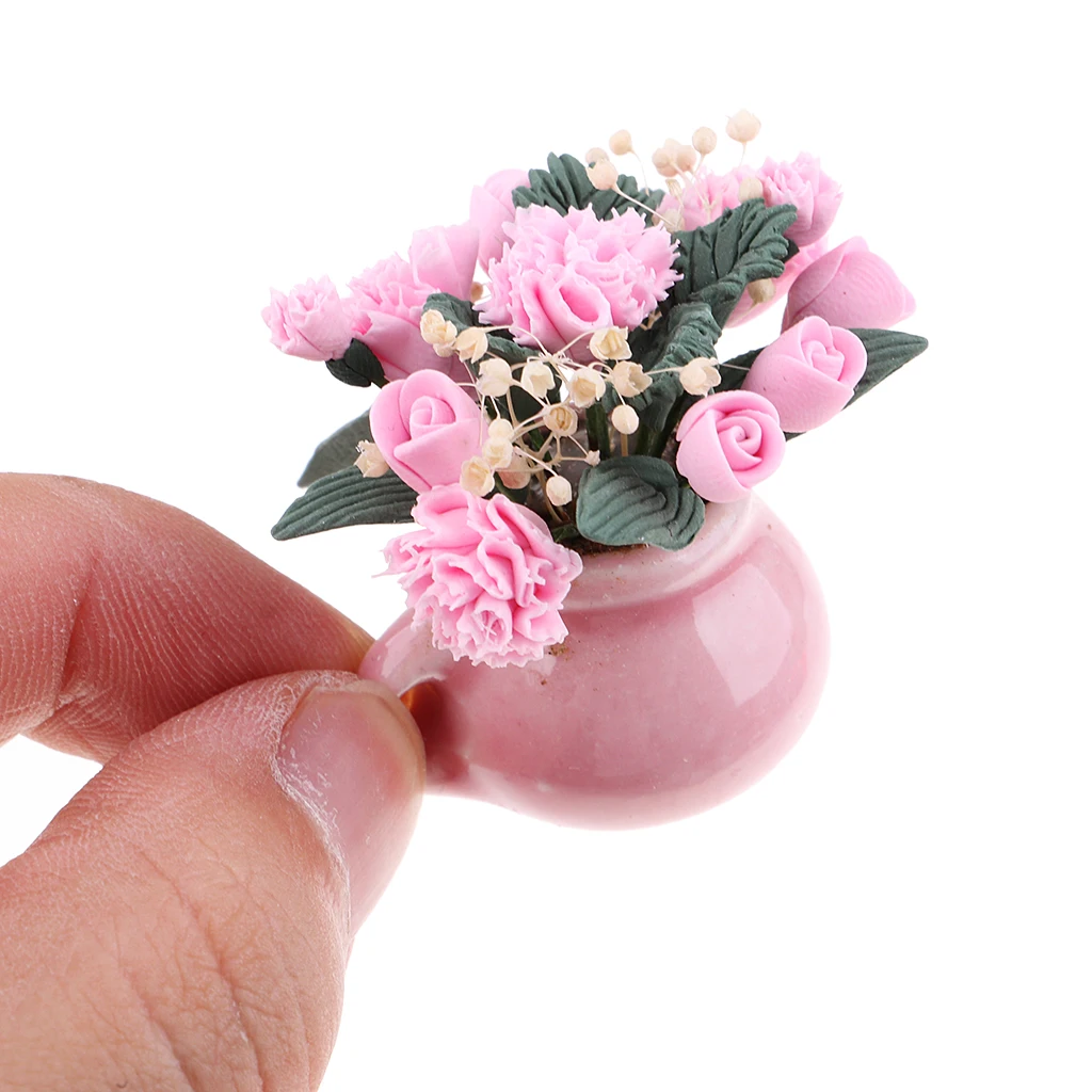 1/12th Miniature Bunch Flower In Glass Vase Dolls House Room Decoration Accessory