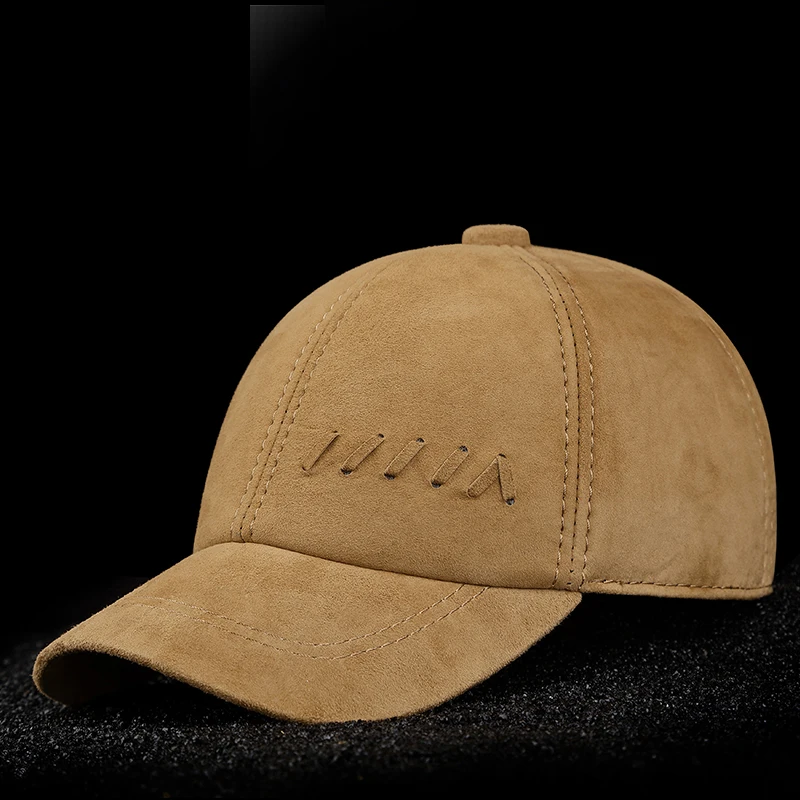 Spring Genuine Leather Suede Baseball Caps Man Middle-Aged Outdoor Leisure Warm Hat Male Coffee Trucker Golf Adjustable Gorra