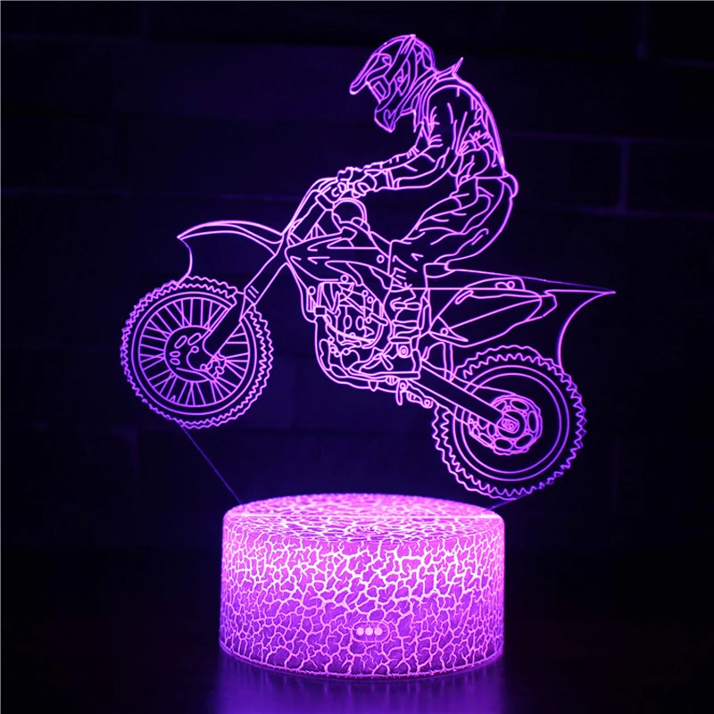 Table Lamp 3D Illusion Motorcycles Collection Touch Remote Control Colorful Led Lights Changing Night Light Home Room Decor Gift