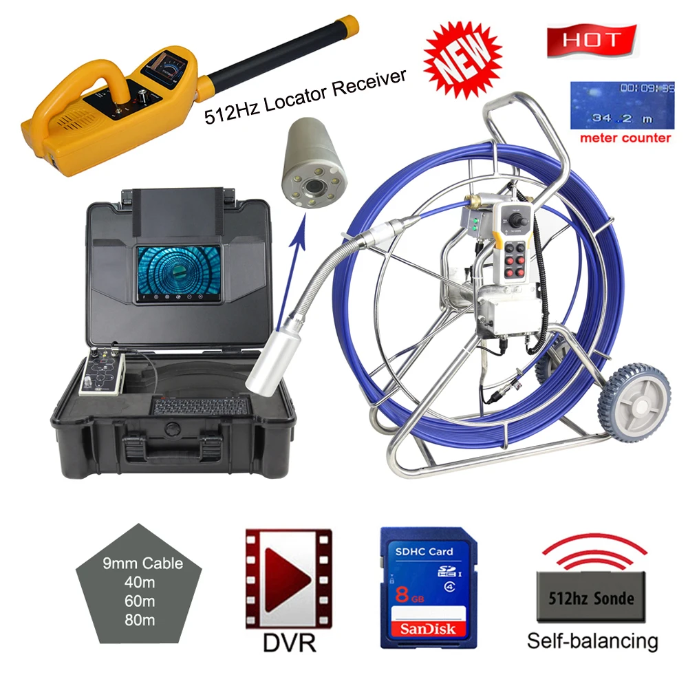 

9mm Cable Locator 10x zoom 360 degree view Sewer Pipe Inspection Camera with Pan Tilt Ratation Camera head 512hz tranmiter DVR