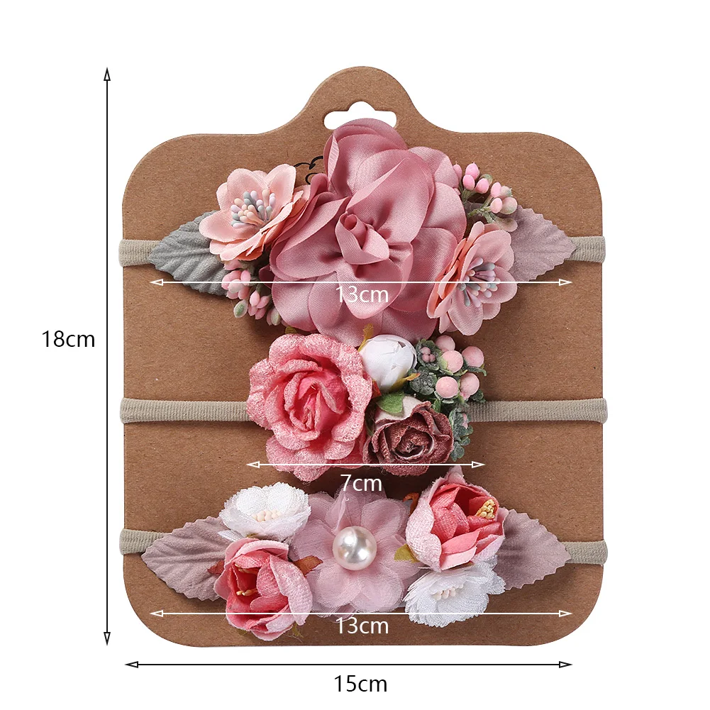 3Pcs/Lot Artificial Flower Baby Headband Newborn Boy Girl Pearl Elastic Nylon Hair Band Child Photography Props Headwraps