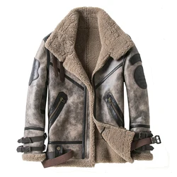 Fashion 100% Quality Real Sheepskin Fur Men Coat Genuine Full Pelt Sheep Shearling Male Winter Jacket Brown Men Fur Outwear