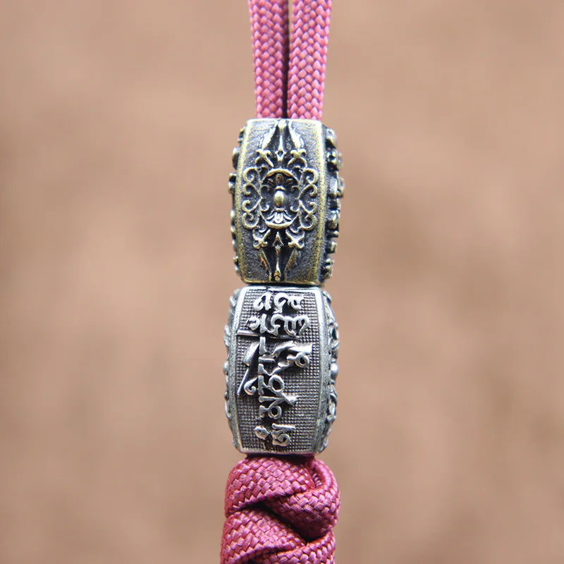 4-Sided Sanskrit Mantra Runes Vajra Pestle Pattern 7mm Hole Brass  Knife Beads Buddhism DIY Paracord Lanyard Pendant Accessories