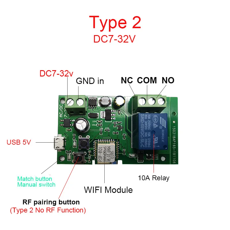 1CH Wifi Smart Door Access Gate Remote Switch Module,1 Channel DC 12V 24V 32V 220V Inching Pulse Relay Work with eWeLink,Alexa