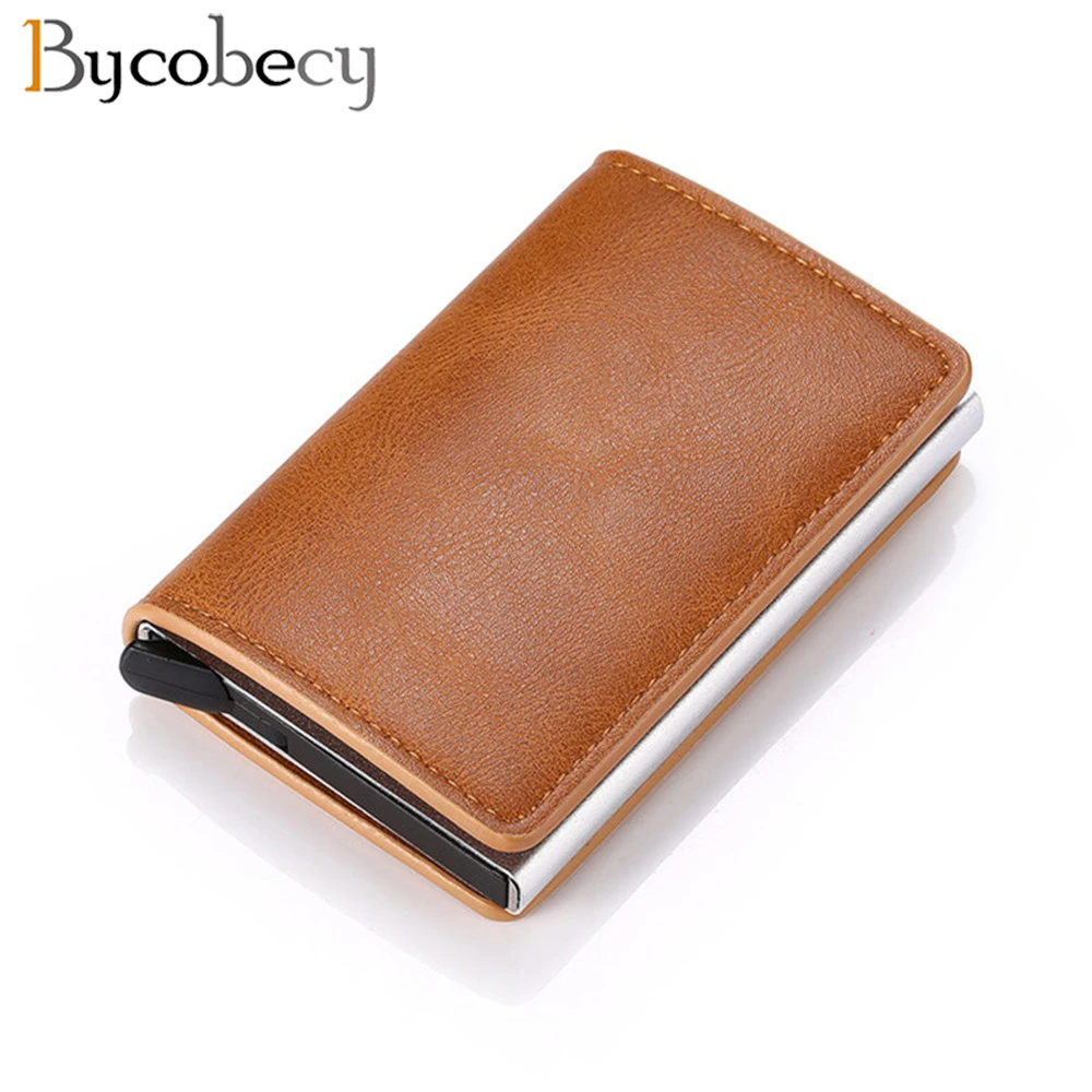 

Bycobecy 2024 New ID Credit Card Holder Men Woman Leather Wallet Money Clips RFID Vintage Aluminium Case Card Holder Coin Wallet