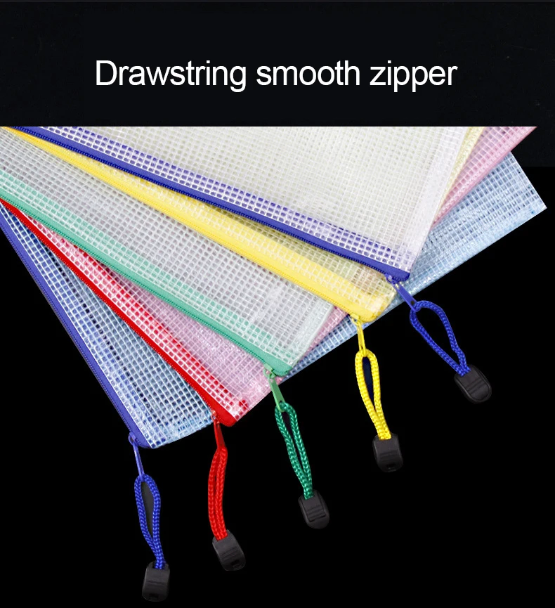 10pcs Mesh Zipper Pouch Document Bag Waterproof Zip File Folders A4 A5 A6 School Office Supplies Pencil Case Storage Bags